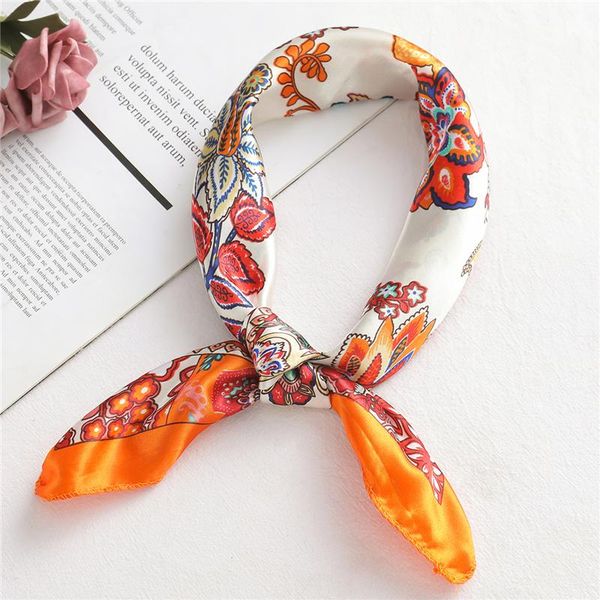 

2020 fashion women silk scarf design print small square neck scarfs satin foulard hair band lady headband soft hand kerchief wmtzbt, Blue;gray