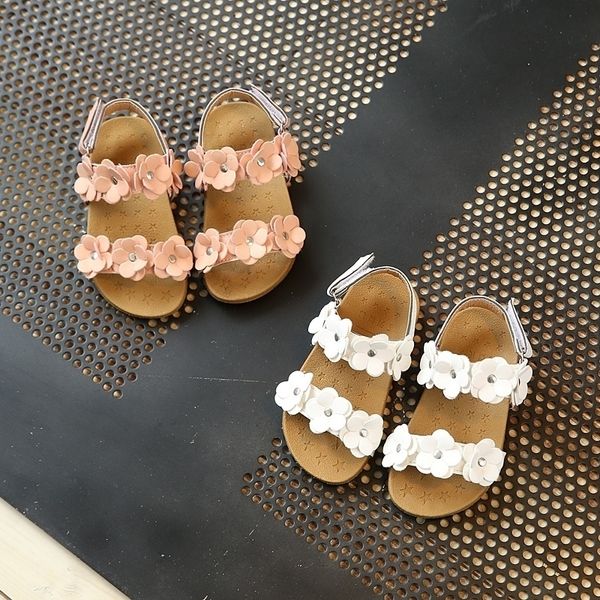 

new toddler little baby girls summer children flower sandals for kids girls shoes flat with sandals white pink 1 3 5 6years y200619, Black;red