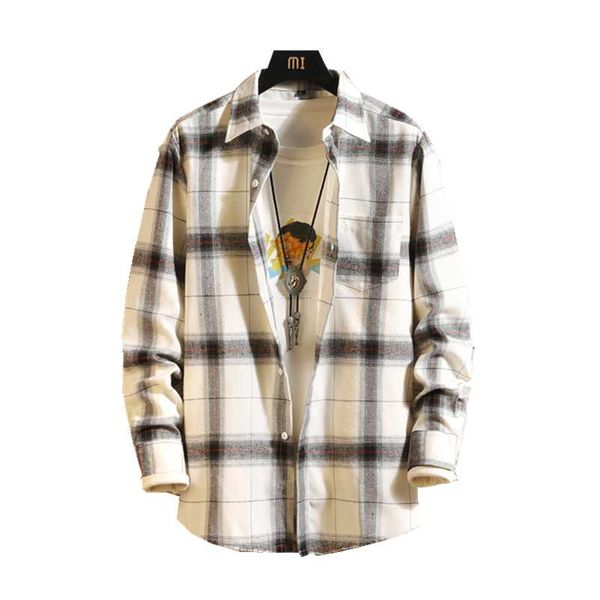 

men's dress shirts shirt 2021 casual plaid long sleeve spring autumn clothing youth loose pocket cotton, White;black