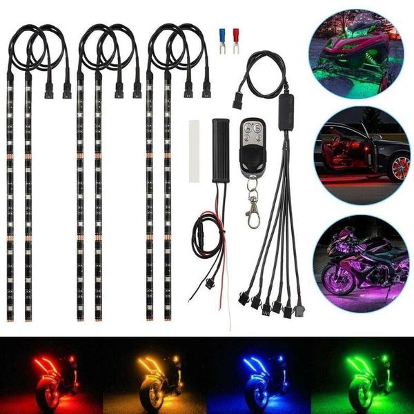 

6x motorcycle led lights wireless remote 18 color neon glow light strips kit led car decorative light new1