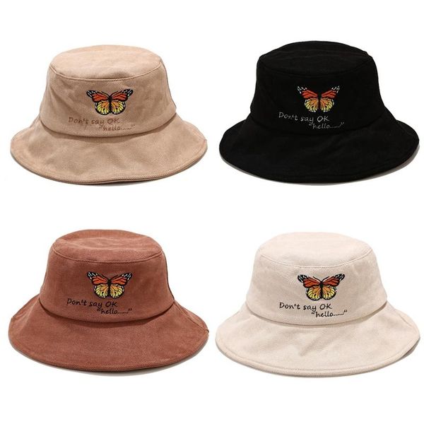 

new fall winter embroidery butterfly bucket hat for woman female warm panama hat outdoor windproof don't say ok letter, Blue;gray