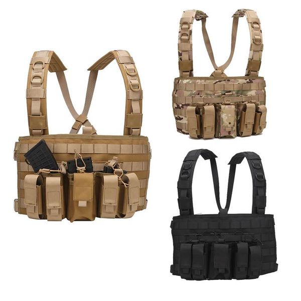 

hunting jackets outdoor sports gear tactical molle vest pouch bag carrier camouflage combat assault chest rig, Camo;black