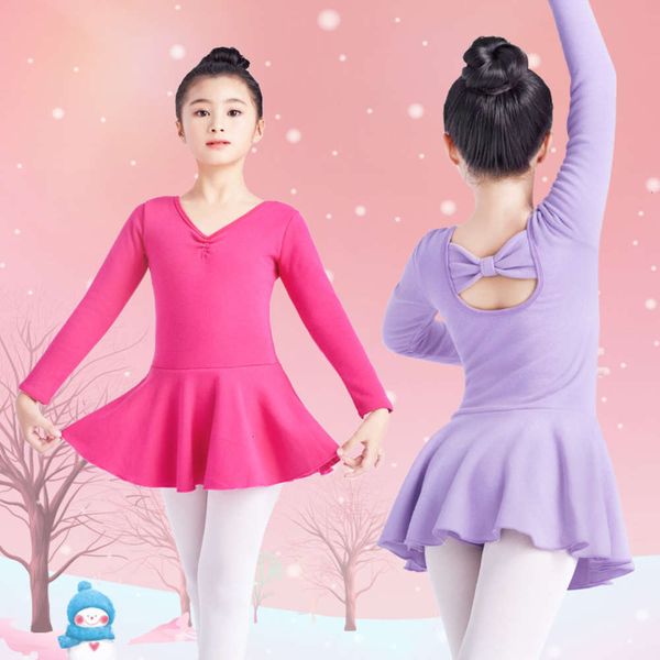 

girl's autumn winter dance children's training drs bow and veet long sve ballet skirt, Blue