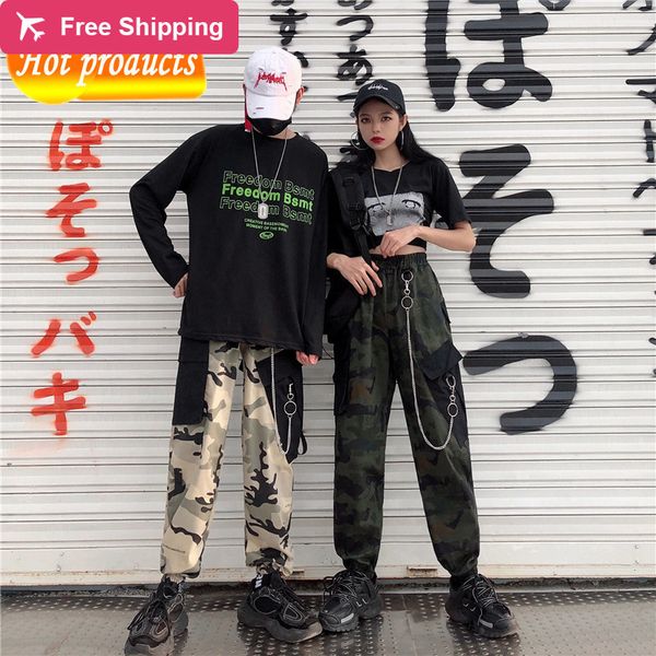 

2021 New Japan Harajuku Women's Retro-ins Cool Camouflage Safari Khaki Green Army Camo with Sweatpants Pants on TKZQ, Black;white