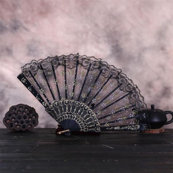 

2pc hand fan chinese style dance wedding party lace silk folding hand held flower fan folding fans wedding favors