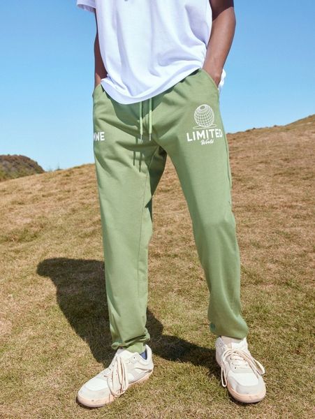 

romwe guys letter graphic sweatpants r38o#, Black
