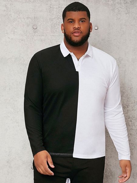 

extended sizes men two tone polo shirt h5tk#, White;black