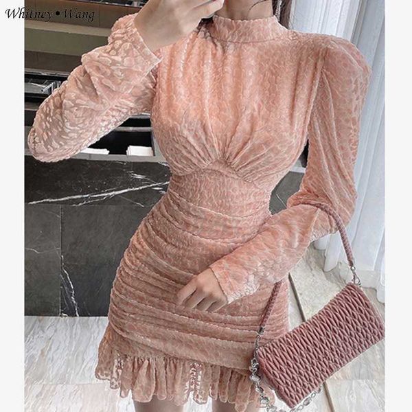 

whitney wang 2020 winter fashion streetwear long sleeve polka dot velvet dress women party wear, Black;gray