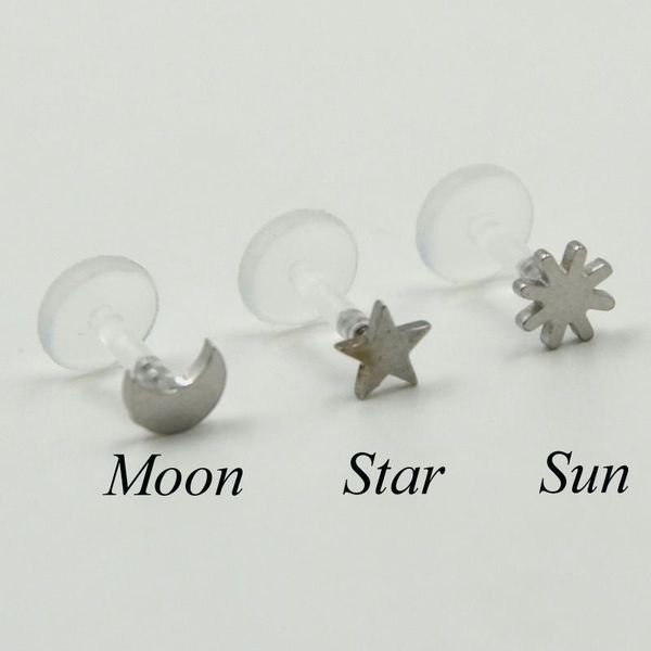 

3pcs sun moon star bio flexible monroe labret lip bar ring earring push fit 16g cartilage piercing body jewelry body q jllwrw, Silver