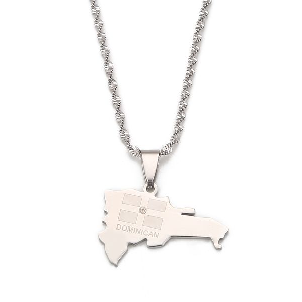 

stainless steel dominican republic map pendant necklace for women trendy maps chain jewelry, Silver