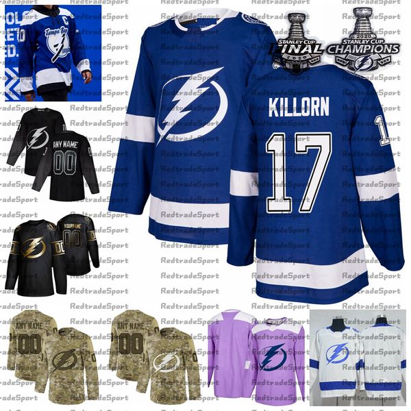 

2021 reverse retro customize 17 alex killorn tampa bay lightning champions hockey jersey golden edition camo veterans day fights cancer, Black;red