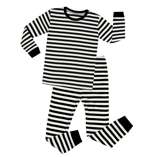 Pigiama a righe a maniche lunghe in cotone bianco nero Set Ragazzi Pigiama natalizio Set per bambini Pigiami per bambini Pigiami per bambini Homewear LJ201216