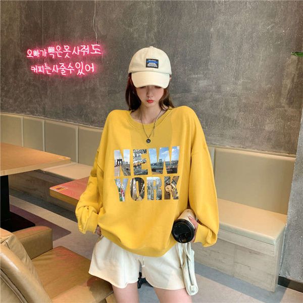 

autumn / winter 2020 multi color new women's korean mid loose letter printed trendy hooded long sleeve sweater, Black