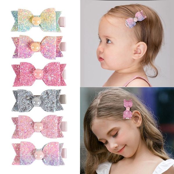 

glitter leather 2.4'' hair bows pearl hair clips for princess girls handmade hairgrips hair accessories 74j6, Slivery;white