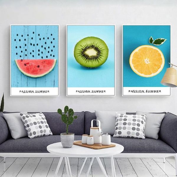 

paintings fruit pictures kiwi pineapple oranges on canvas kitchen wall art nordic diner decorative poster watermelon print1