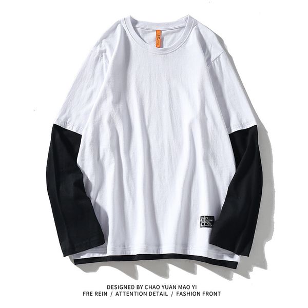 

2021 new autumn fashion spring two-piece shirt the neck of men in long t-shirt for man tees n9c9, White;black