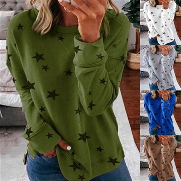 

designer female autumn new all-match casual loose tshirt ladies star pattern sweatshirts fashion trend long sleeve round neck pullover, Black