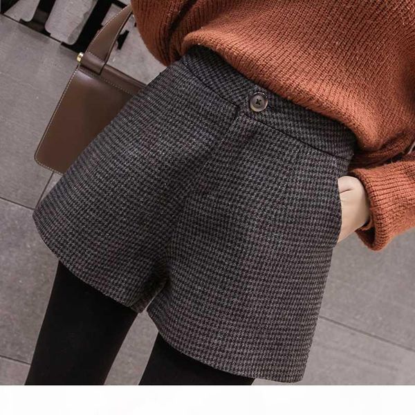 

2020 autumn winter wool short women korean vintage plaid woolen shorts female casual all-match shorts, White;black
