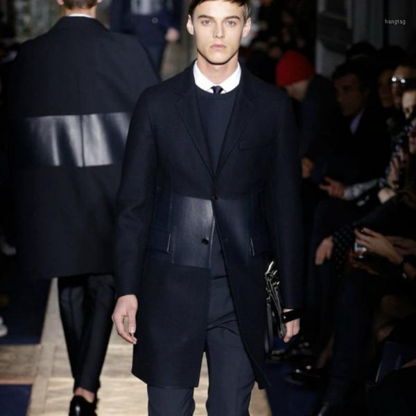 

men's trench coat autumn/winter fashion men's woollen coat medium long loose shawl quilted1, Black