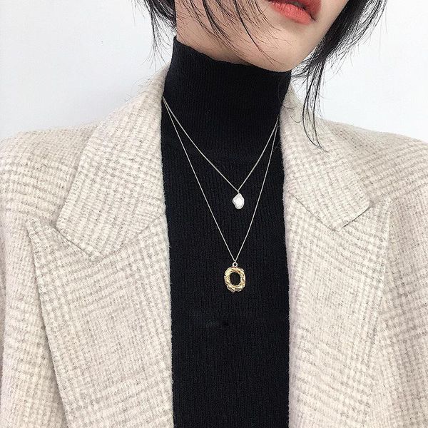 

chains s925 sterling silver necklace for women korean retro pearl ring clavicle chain short jewelry wholesale