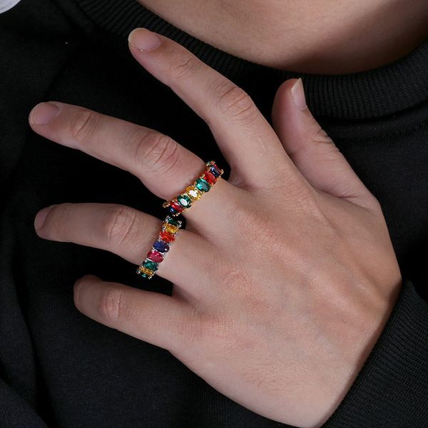 

2020ins full zircon hip-хоп кольцо rainbow men and women tobet ring hiphop кольцо, Silver