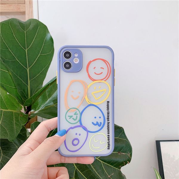 

cute line smiley phone case for iphone 11 pro max 7 8 se 2020 back cover fashion thick border back cover for iphone xs max xr x