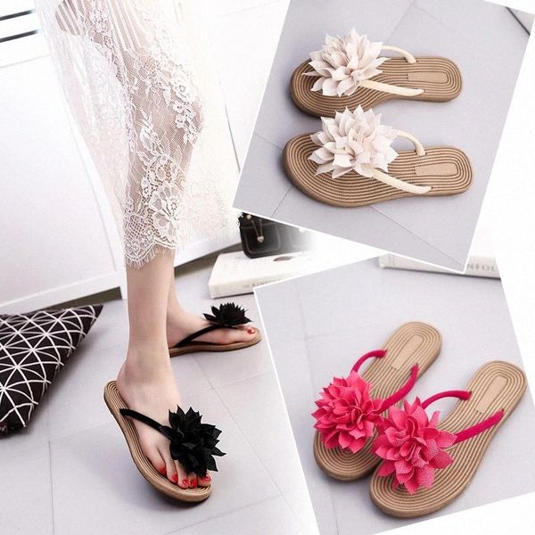 

fashion women casual summer slippers flip flops female flower outside indoor flat shoes beach sandals comfortable woman footwear #zf49, Black