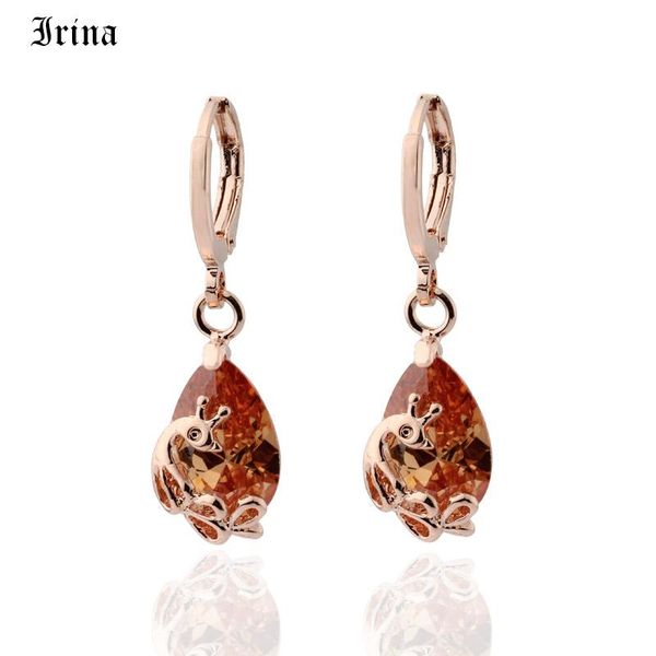 

irina new 7 color cz earrings 585 rose gold peacock patterned cute dangle earrings women wedding fashion jewelry, Silver