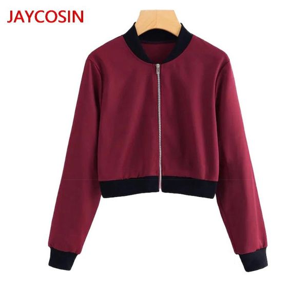 

jaycosin female jacket women short coat stand collar casual baseball jersey zipper overcoat outwear l400826, Black;brown
