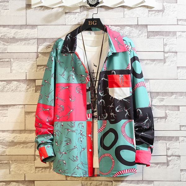 

2021 new beach floral printing shirt for autumn spring men's clothing long sleeves size 5xl mrsx, White;black