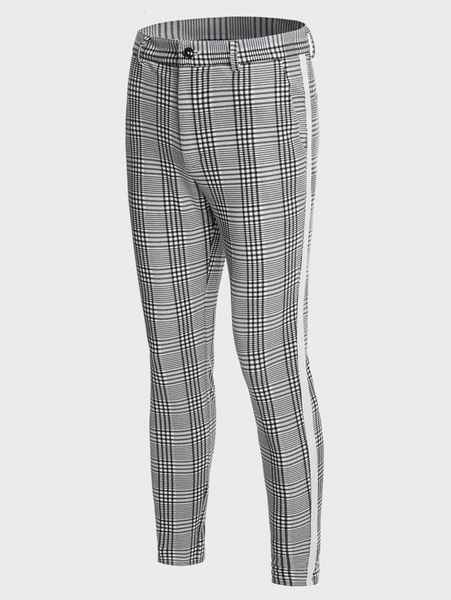 

men plaid contrast tape side tapered pants x2qs#, Black