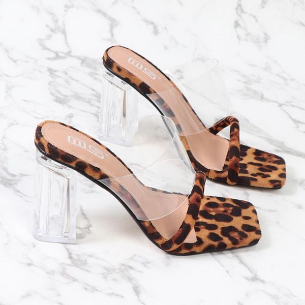 

fashion leopard high heels sandals women transparent square heel women sandals leather comfortable non-slip rubber1, Black