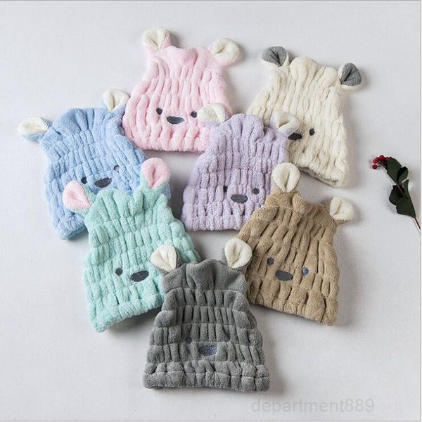 

hats cartoon coral fleece turban quickly dry hair wrapped towel drying absorbent beanies women girls cat ears hat owc3693