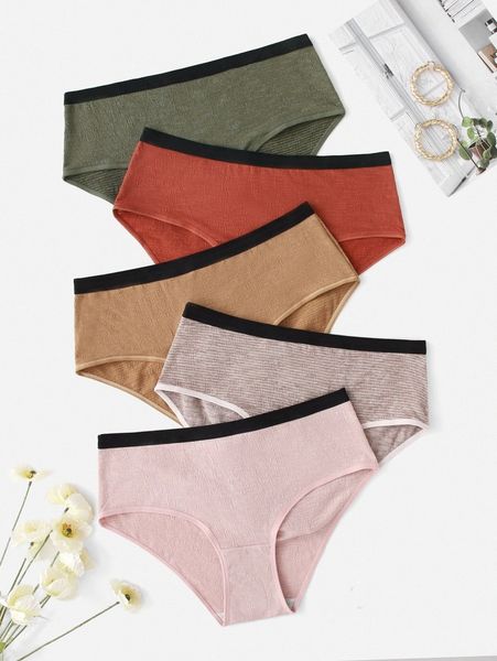 

5pack plus contrast binding panty q9u1#, Black;white