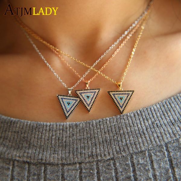 

Collares High Quality Factory Promotion Micro Pave Colorful Cz Zirconia Triangle Pendant Stylish Trendy Necklace For Women, Silver