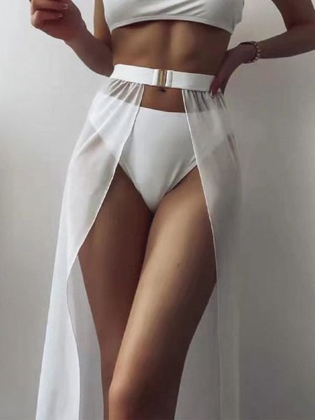 

buckle belted sheer cover up n33p#, White;black