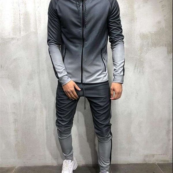 

3d gradient print zipper hip hop sport muscle brothers men's suit, Gray