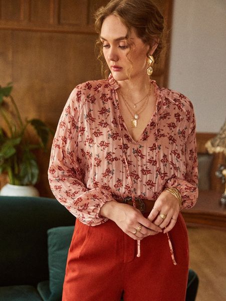 

plus tie neck floral print lantern sleeve blouse a89e#, Black