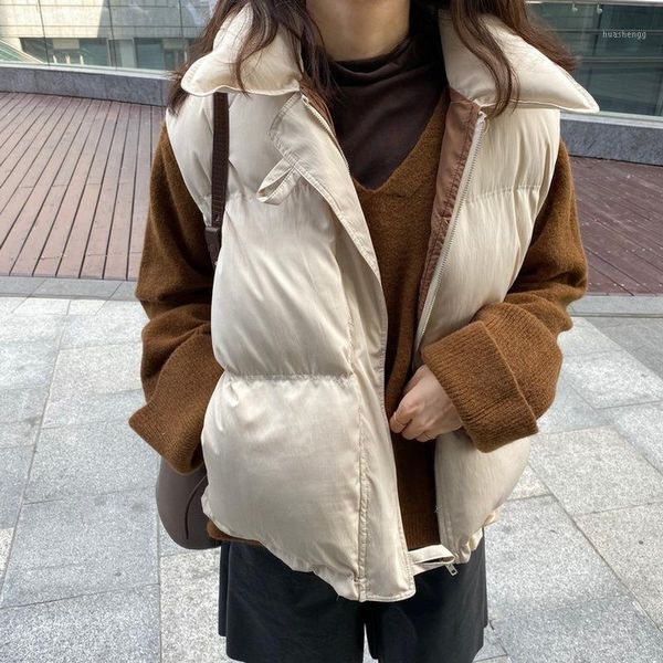 

sleeveless vest women winter keep warm puffer jacket solid stand collar harajuku outwear loose fashion padded vest korean style1, Black;white