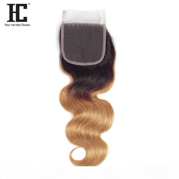 

hc 1b 27 ombre body wave hair lace closure 4*4 inch with baby hair brazilian body wave human hair clousre ing, Black