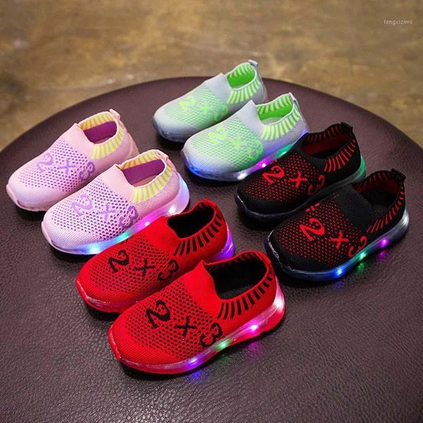 

athletic & outdoor kids led luminous sneakers shoes for children baby boys mesh light breathable run sport anti-slip soft soled casual1, Black