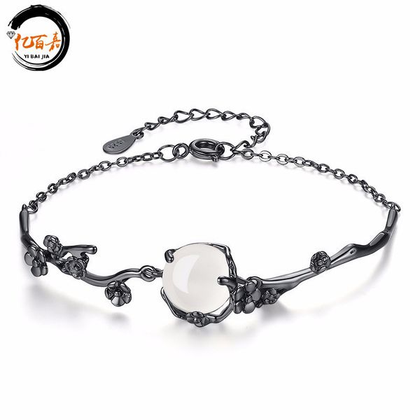 

korean new creative plum blossom bracelet women's jewelry personalized literary peach blossom white jade pith hand, Golden;silver