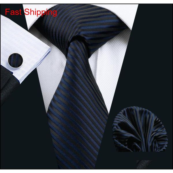 

blue black stripe tie hanky cufflinks set jacquard woven mens tie set business work formal mee qylvkq new_dhbest, Black;blue