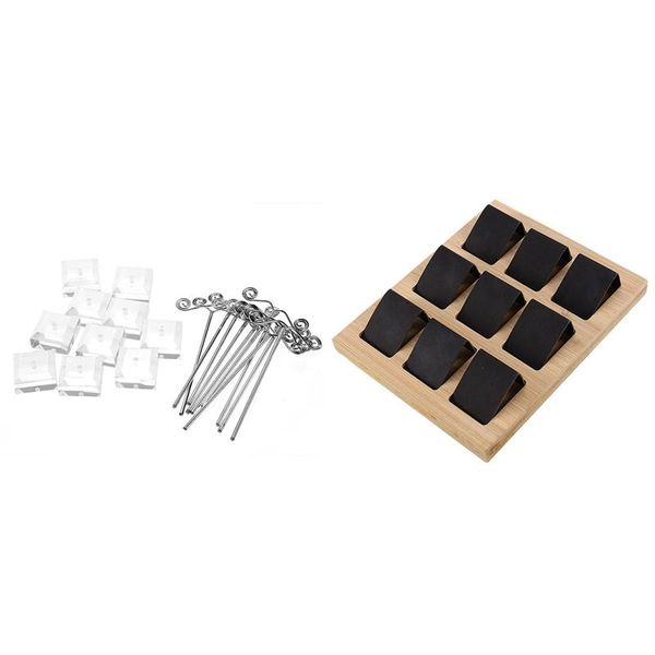 

10 pcs jewelry pendants earrings showcase display stand & 9pcs wood earring card holder tray black, Pink;blue