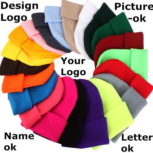 

100pcs custom logo design winter short melon skin beanie warm bonnet casual cap elasticity knit hip hop hats
