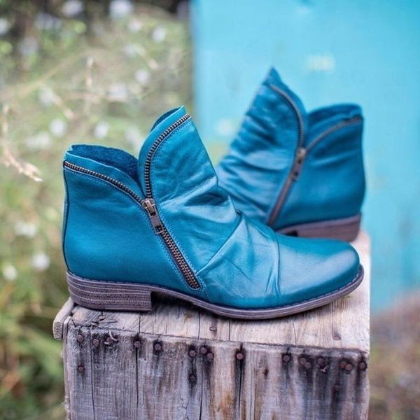 

women boots 2021 leather ankle boots flat shoes autumn winter snow platform zipper punk ladies shoes botas mujer, Black