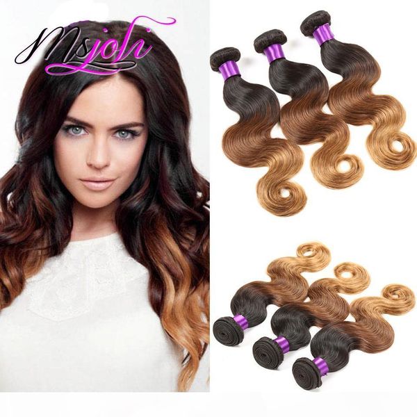 

9a ombre color three tones body wave brazilian virgin human hair unprocessed hair extension weft three pcs t1b-4-30, Black