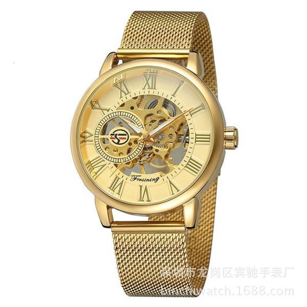 

men's mechanical watch hollow selling forsing mesh belt 2021q9fv3m2z, Slivery;brown