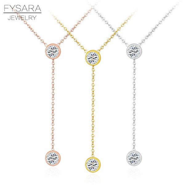 

fysara charm circogs круглый кристалл крошечное ожерелье для женщин длинные цепные кулон циркония воротник свадьба любовь кисточка ожерелье, Silver