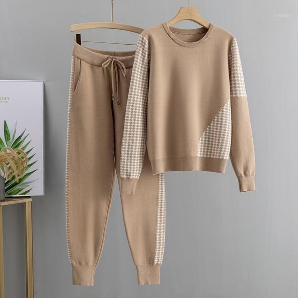 

gigogou jacquard knit 2 piece set tracksuits fall winter basic women pullover sweater + carrot harem pants sporting suit female1, Gray